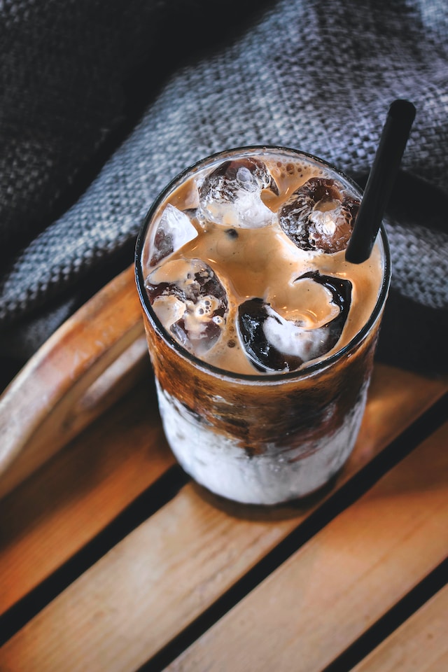 Coffee drink with ice cubes